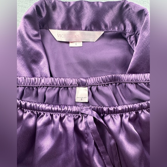 Victoria’s Secret Satin Pajama Set Womens L 2PC Purple Shiny Sleep Lounge - Picture 3 of 7